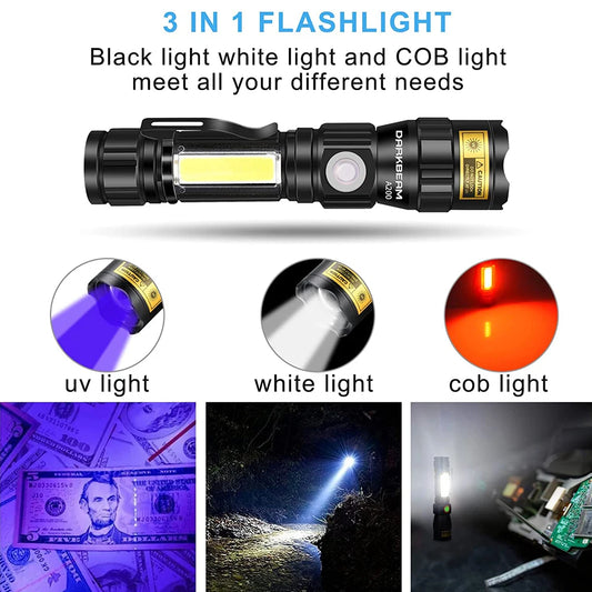 Rechargeable 7 Mode High Power 3 in One UV Flashlight