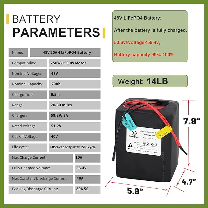 BTR 48V 20Ah LiFePO4 Battery Pack