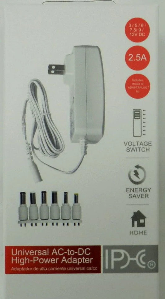 Universal Selectable-Voltage AC-to-DC Adapter: 3V DC-12V DC @ 2500mA