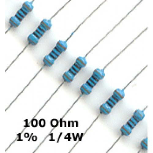 100 Ohm 1/4W Metal Film Resistor 5 pack