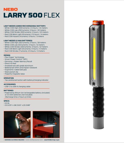 larry flashlight by nebo NEBO Larry 500 FLEX – Battery Giant & Electronics