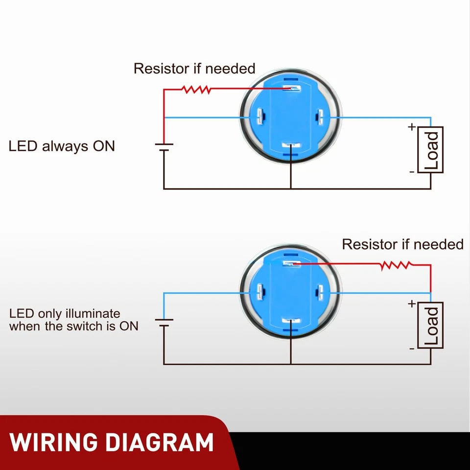 12mm Latching Push Button Switch (Waterproof - Blue)