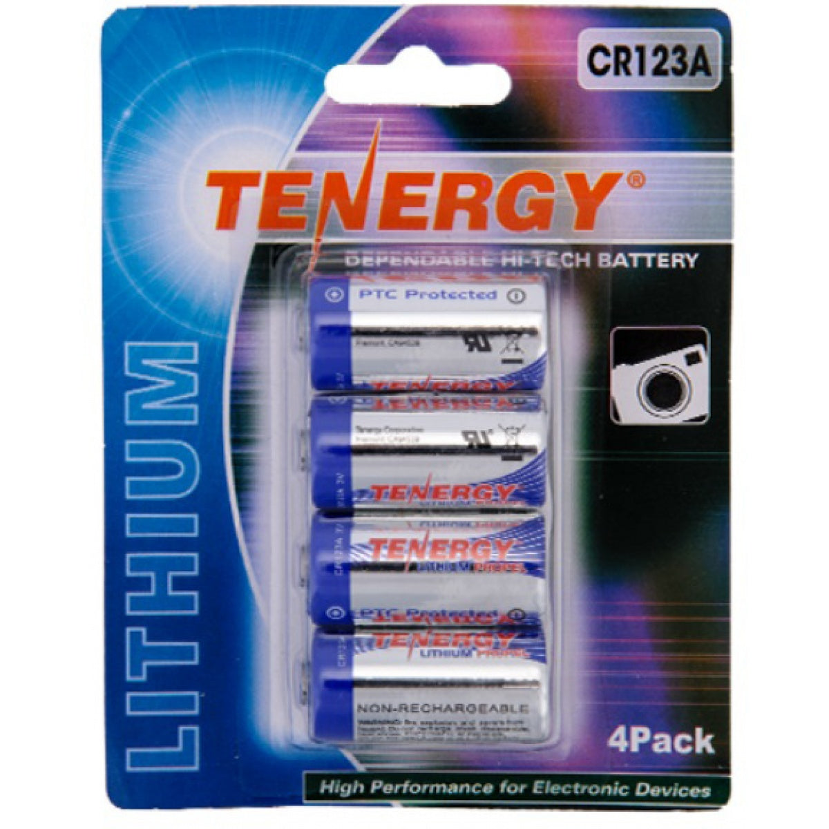 Tenergy CR123A High Peak 3.0V 1300 mAh Lithium - 4 Pack