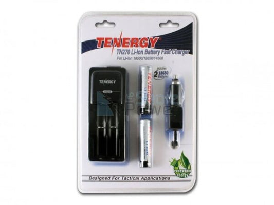 Tenergy TN270 Charger Kit - 2-bay Li-ion Battery Charger, 2x 18650 Batteries & 12V DC Adapter