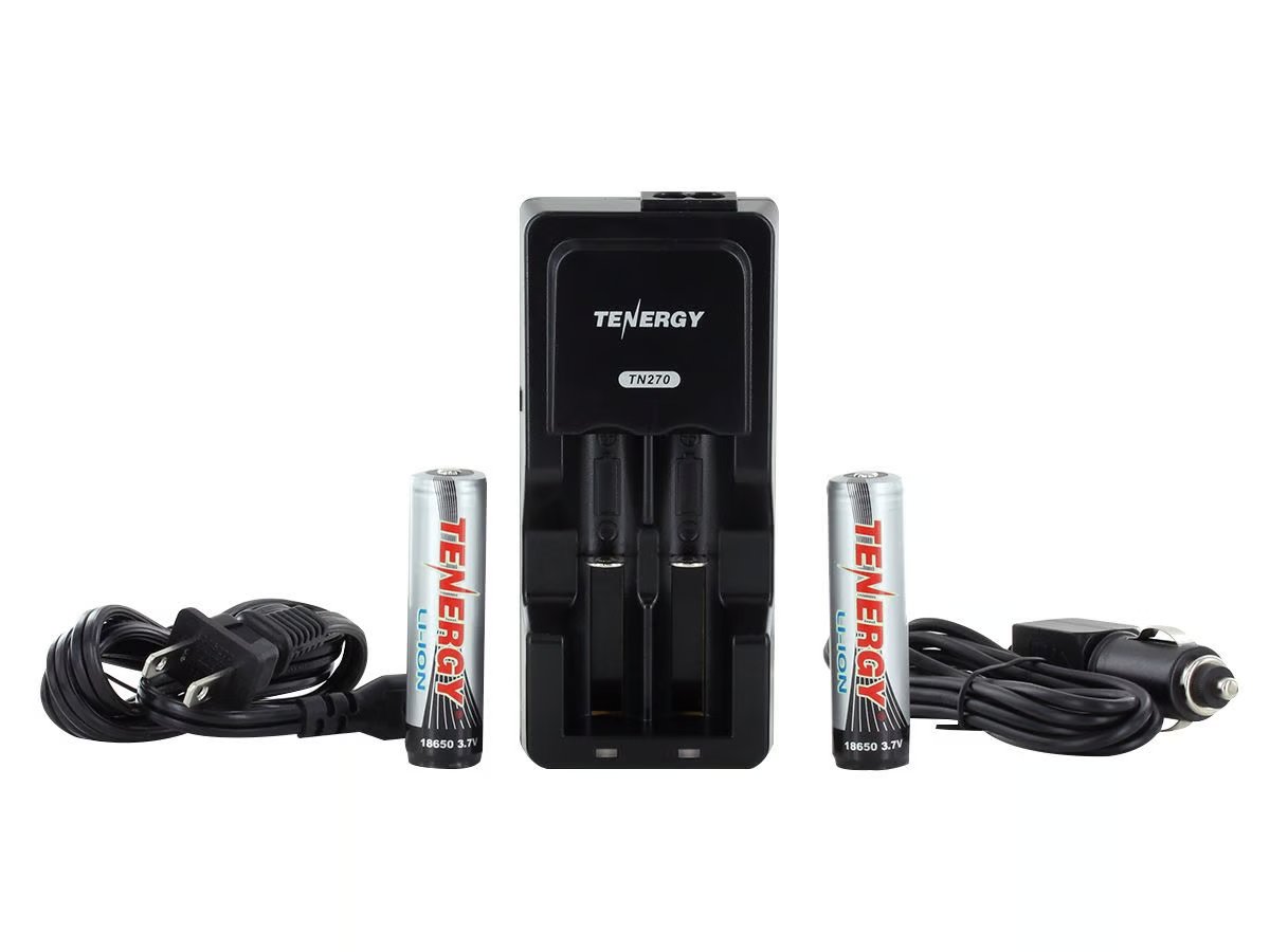 Tenergy TN270 Charger Kit - 2-bay Li-ion Battery Charger, 2x 18650 Batteries & 12V DC Adapter