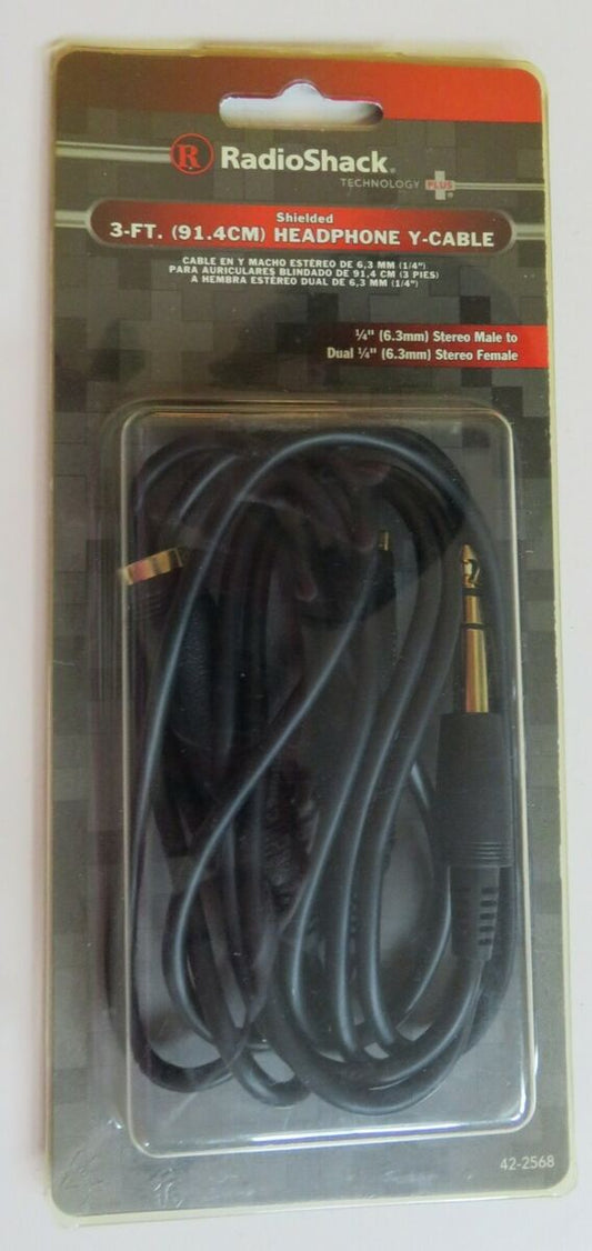 Radio Shack 422568 Shielded 3' Headphone Y Cable 1/4" Stereo Male To Dual Females