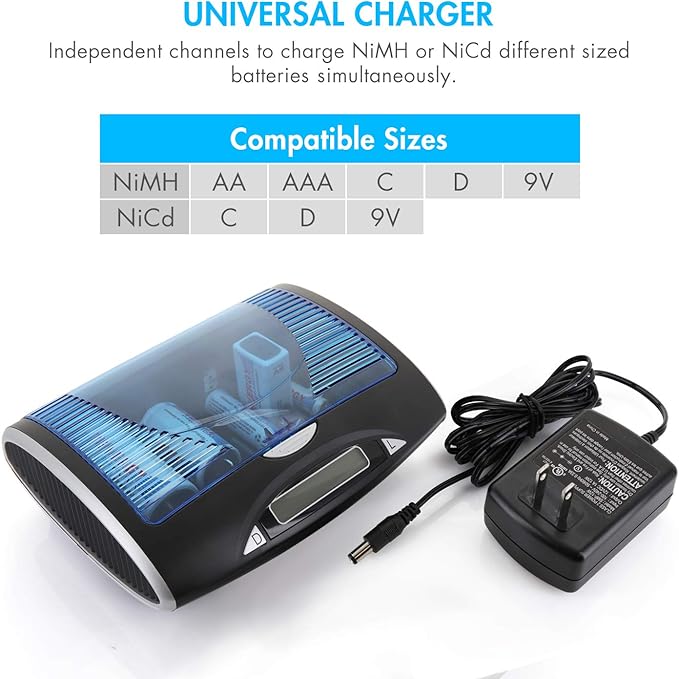 Universal AA, AAA, C, D, 9V NI-CD/NI-MH Batteries