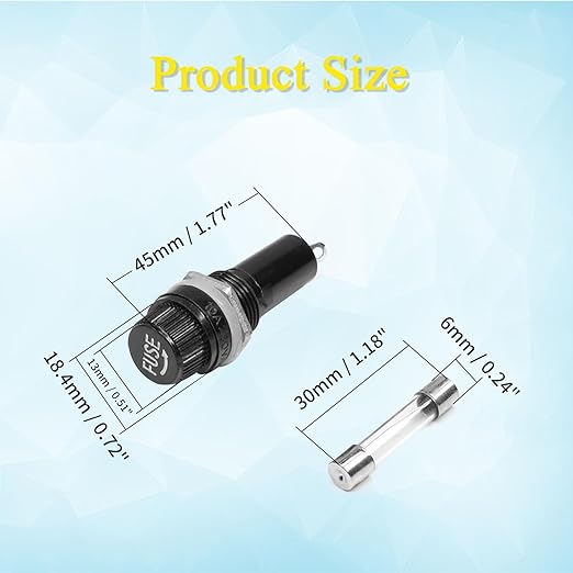 Fuse Holder with Glass Fuse 30A 250V 6x30mm Panel Mounted Screw Cap Fuse Holder Fuse Tube Holder, Round Thread